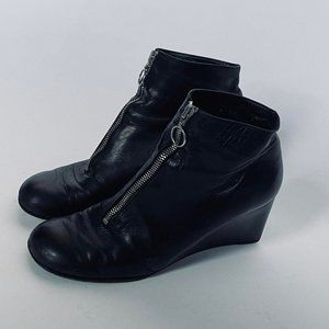 Robert Clergerie Black leather platform wedge boots with zipper